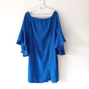 Venus Ruffle Bell Sleeve Lined Off-Shoulder Sheath Mini Dress, Royal Blue, S 10